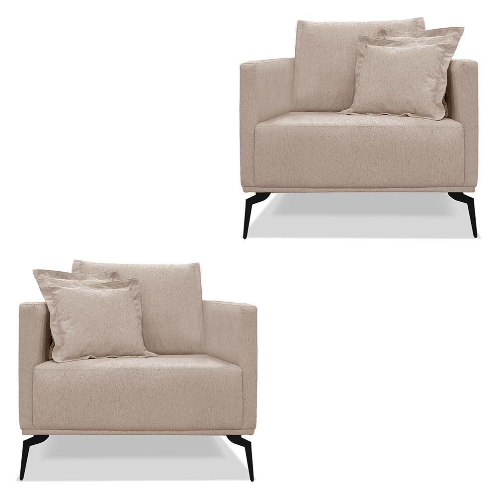 Kit 2 Poltronas Para Sala de Estar Sirius Linho Areia Pés Metálicos - Pallazio