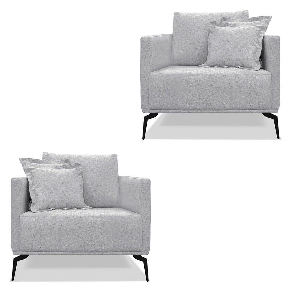 Kit 2 Poltronas Para Sala de Estar Sirius Linho Cinza Pés Metálicos - Pallazio