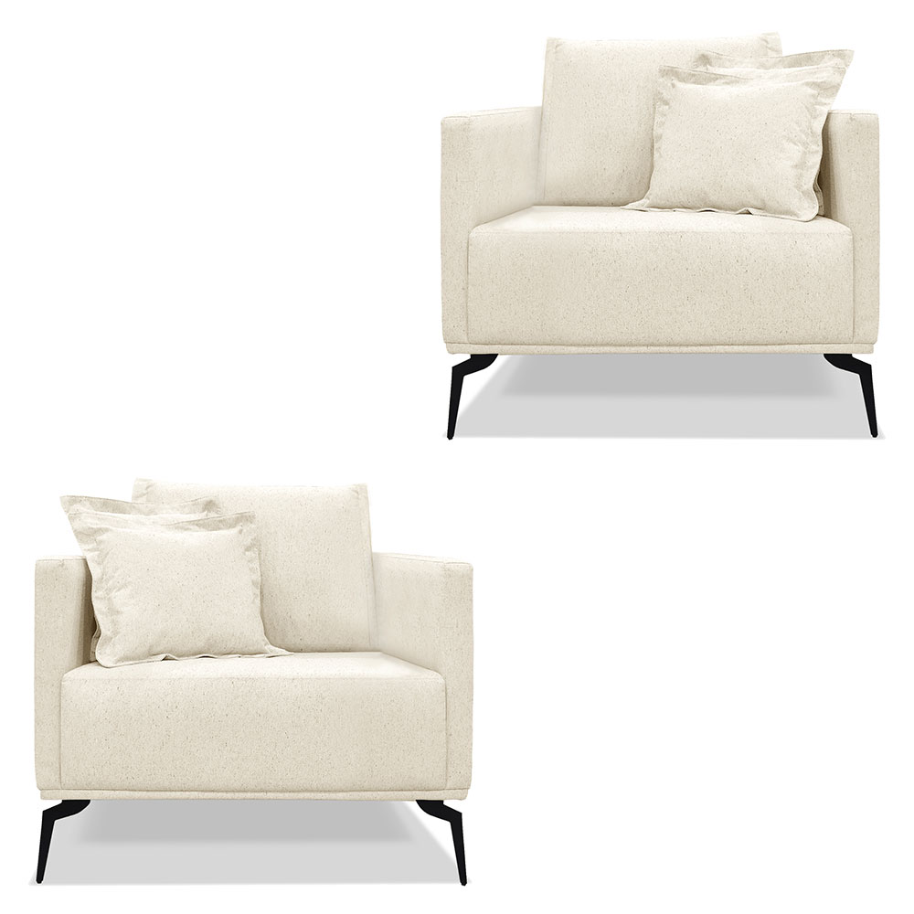 Kit 2 Poltronas Para Sala de Estar Sirius Linho Natural Pés Metálicos - Pallazio
