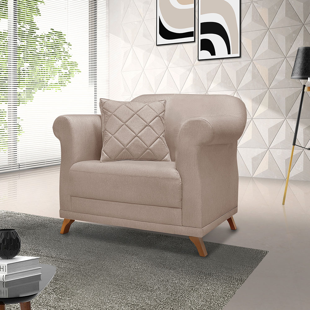 Kit 2 Poltronas Para Sala de Estar Vênus Linho Areia Pés Castanho - Pallazio