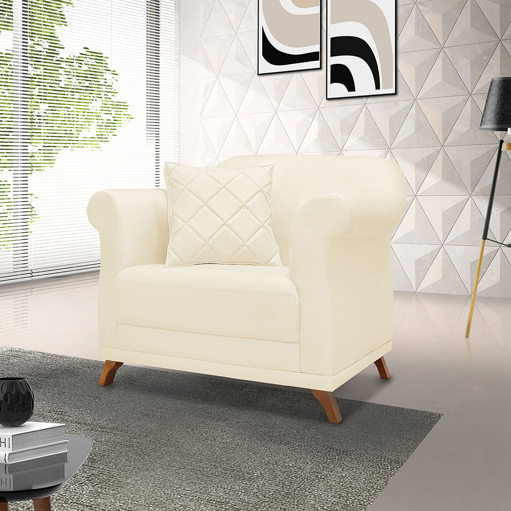 Kit 2 Poltronas Para Sala de Estar Vênus Linho Bege Pés Castanho - Pallazio