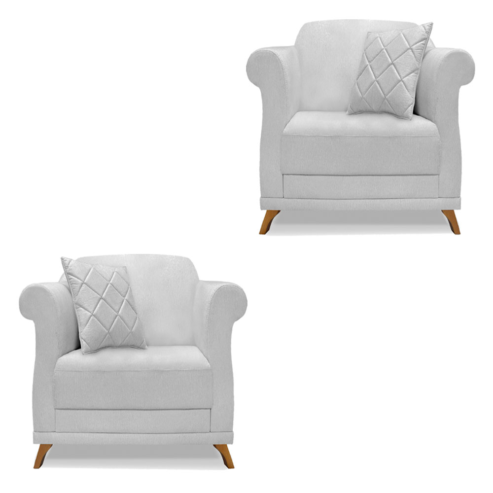 Kit 2 Poltronas Para Sala de Estar Vênus Linho Cinza Pés Castanho - Pallazio