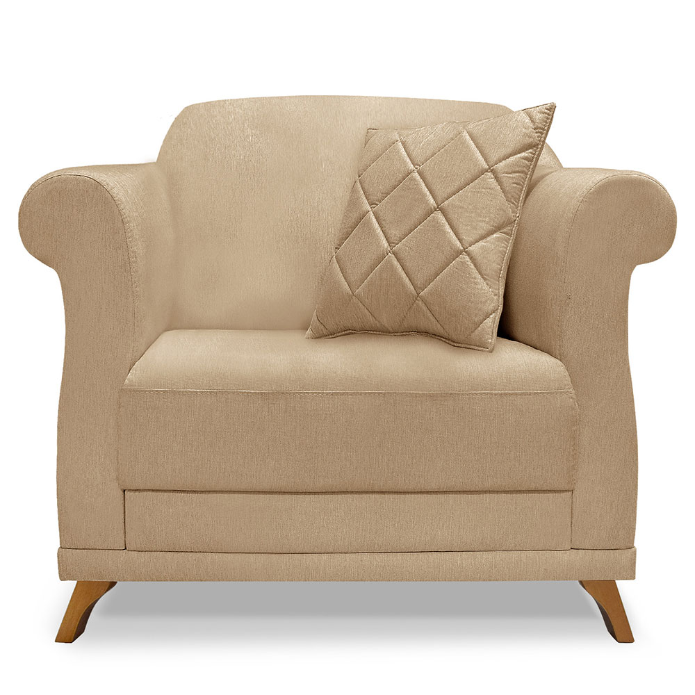 Kit 2 Poltronas Para Sala de Estar Vênus Linho Dourado Pés Castanho - Pallazio