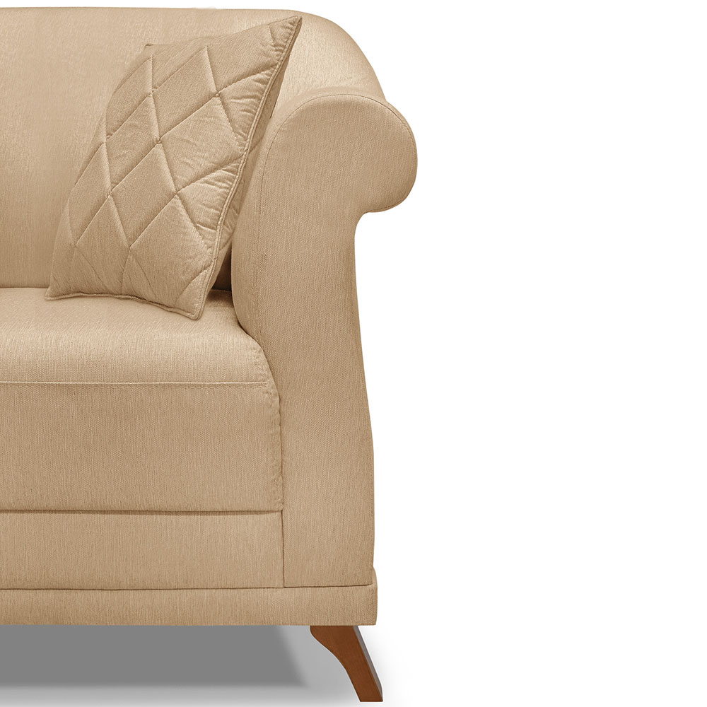 Kit 2 Poltronas Para Sala de Estar Vênus Linho Dourado Pés Castanho - Pallazio
