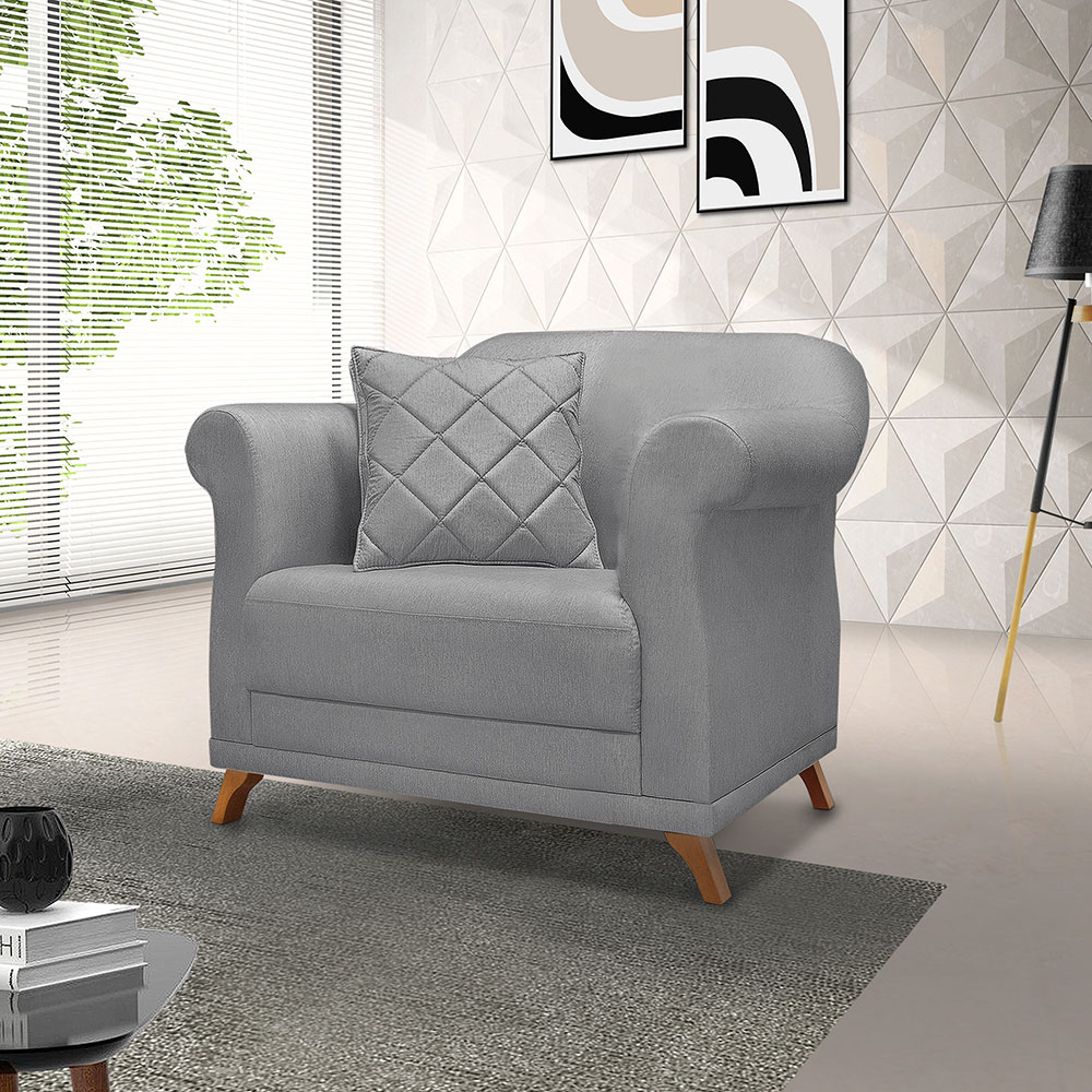Kit 2 Poltronas Para Sala de Estar Vênus Linho Grafite Pés Castanho - Pallazio