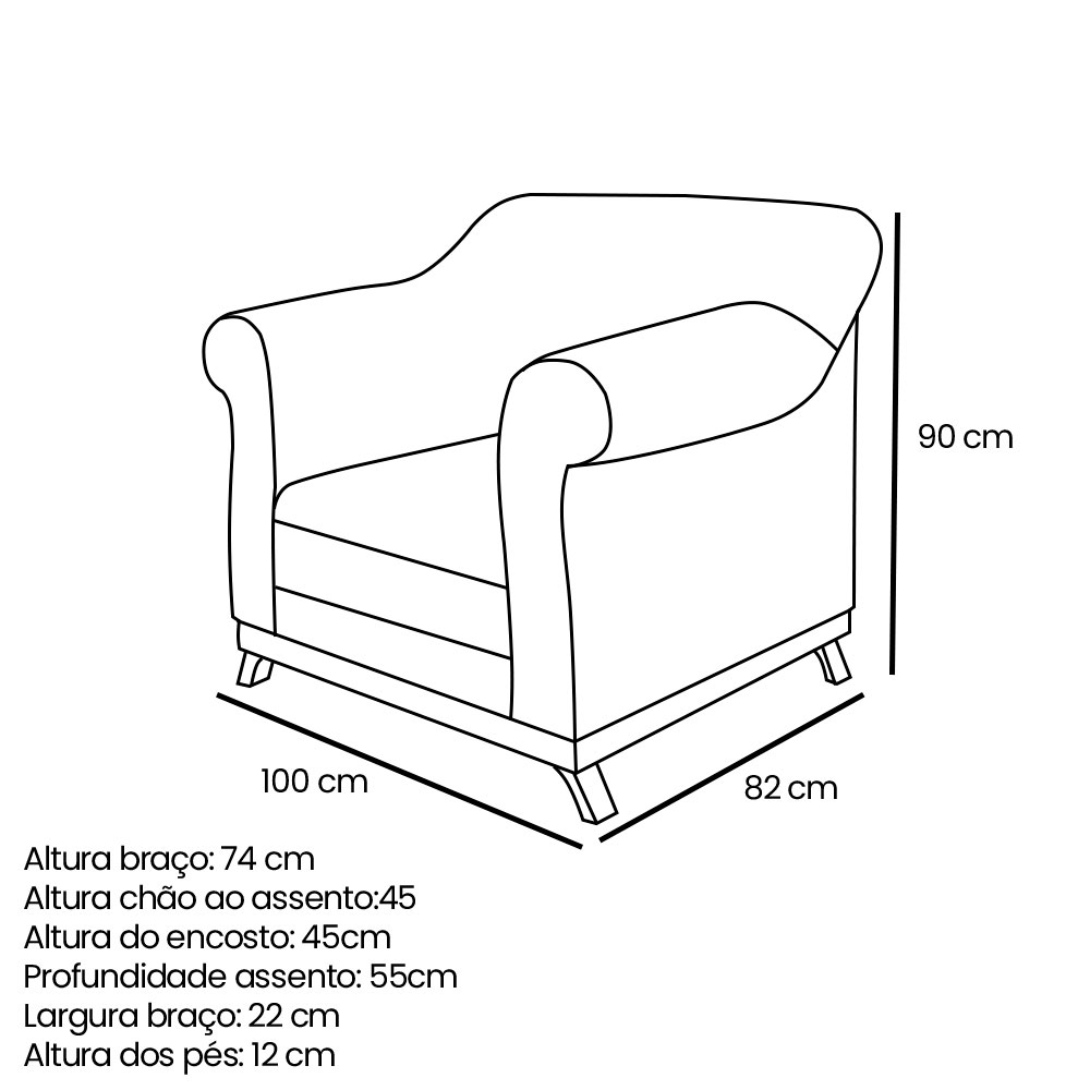 Kit 2 Poltronas Para Sala de Estar Vênus Linho Grafite Pés Castanho - Pallazio