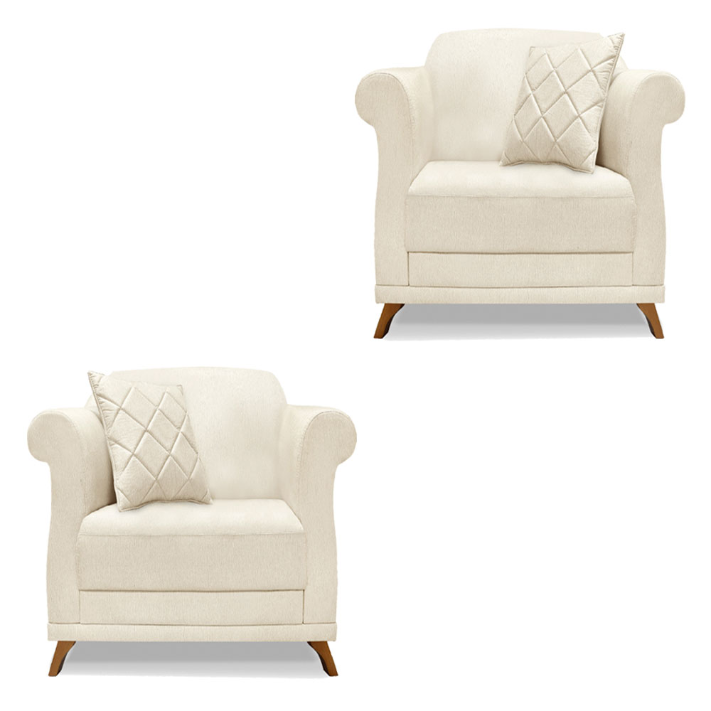 Kit 2 Poltronas Para Sala de Estar Vênus Linho Natural Pés Castanho - Pallazio