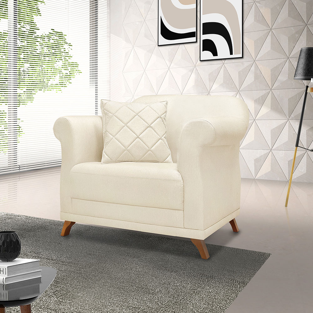 Kit 2 Poltronas Para Sala de Estar Vênus Linho Natural Pés Castanho - Pallazio