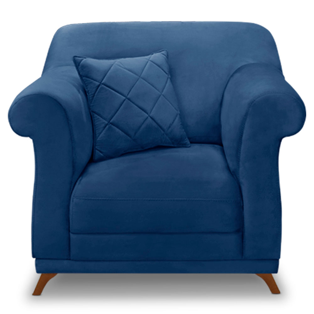 Kit 2 Poltronas Para Sala de Estar Vênus Suede Azul Marinho Pés Castanho - Pallazio