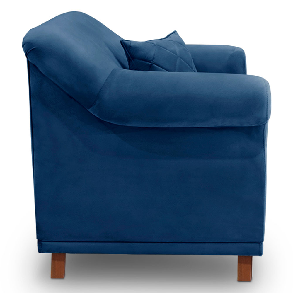 Kit 2 Poltronas Para Sala de Estar Vênus Suede Azul Marinho Pés Castanho - Pallazio