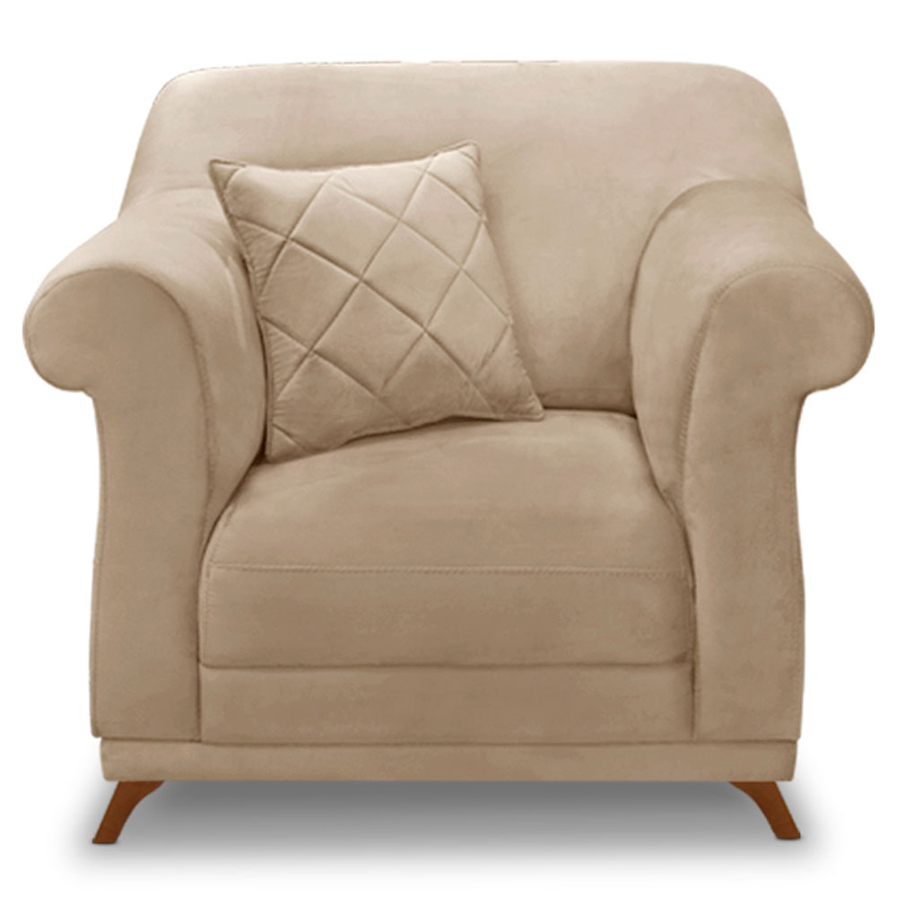 Kit 2 Poltronas Para Sala de Estar Vênus Suede Bege Pés Castanho - Pallazio