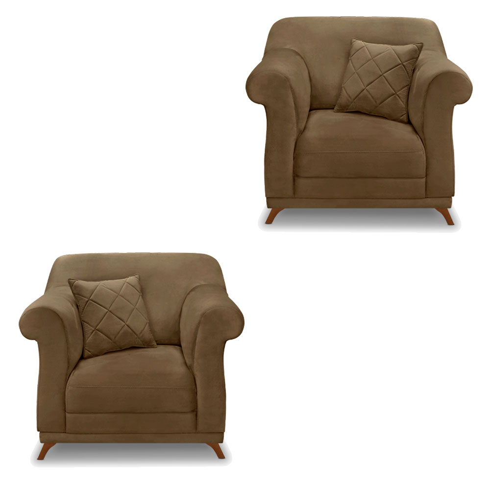 Kit 2 Poltronas Para Sala de Estar Vênus Suede Caramelo Pés Castanho - Pallazio