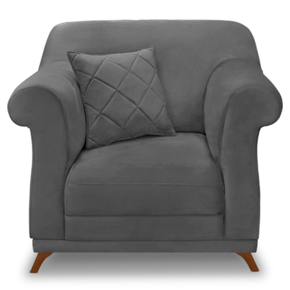 Kit 2 Poltronas Para Sala de Estar Vênus Suede Cinza Pés Castanho - Pallazio