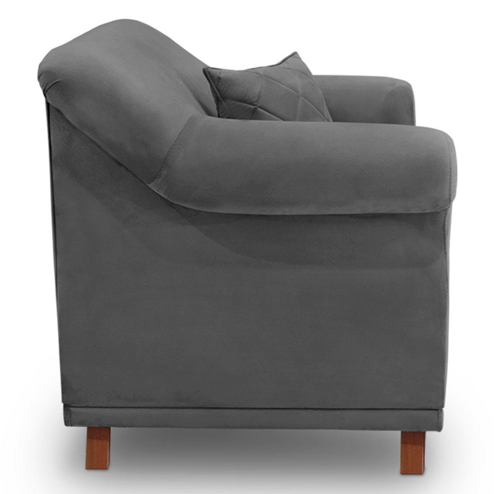 Kit 2 Poltronas Para Sala de Estar Vênus Suede Cinza Pés Castanho - Pallazio