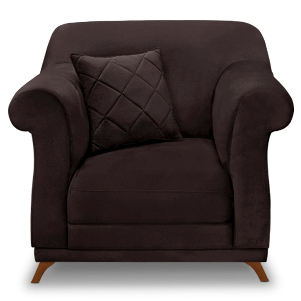 Kit 2 Poltronas Para Sala de Estar Vênus Suede Marrom Café Pés Castanho - Pallazio