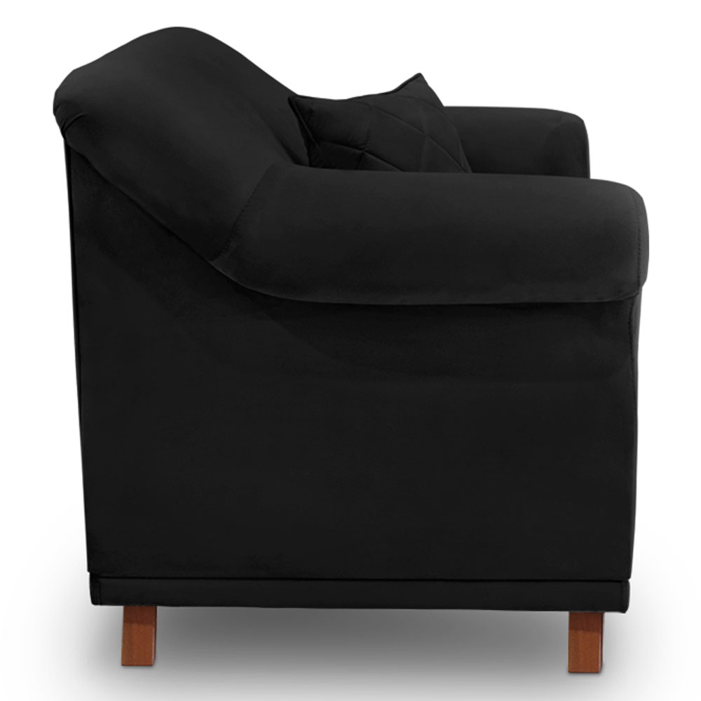 Kit 2 Poltronas Para Sala de Estar Vênus Suede Preto Pés Castanho - Pallazio