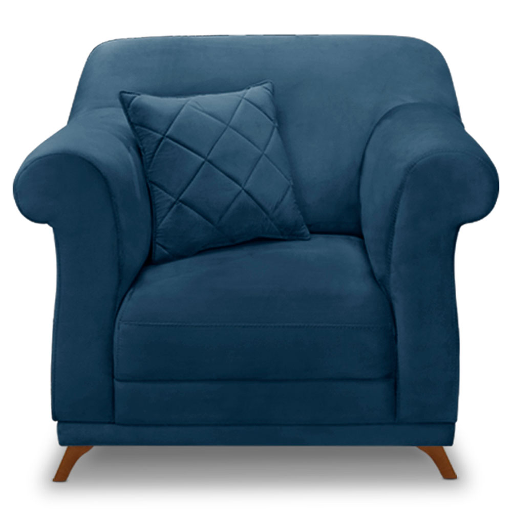 Kit 2 Poltronas Para Sala de Estar Vênus Veludo Azul Marinho Pés Castanho - Pallazio