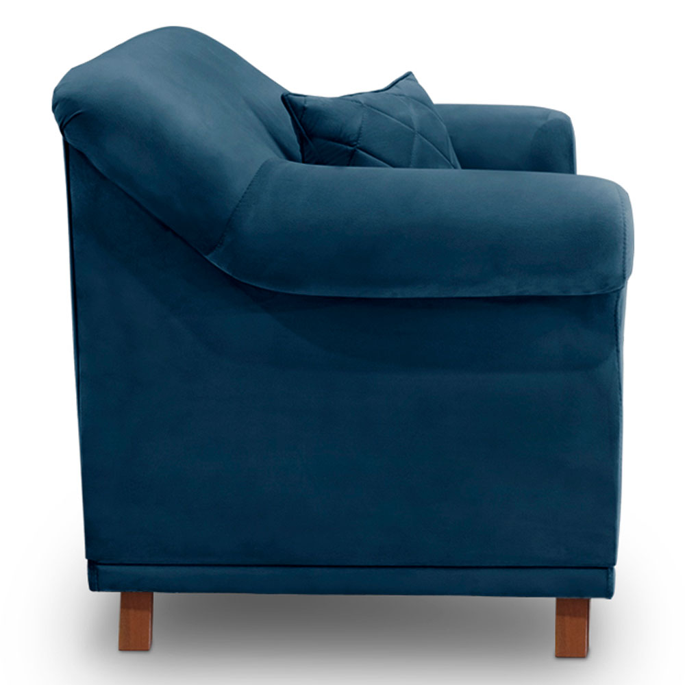 Kit 2 Poltronas Para Sala de Estar Vênus Veludo Azul Marinho Pés Castanho - Pallazio