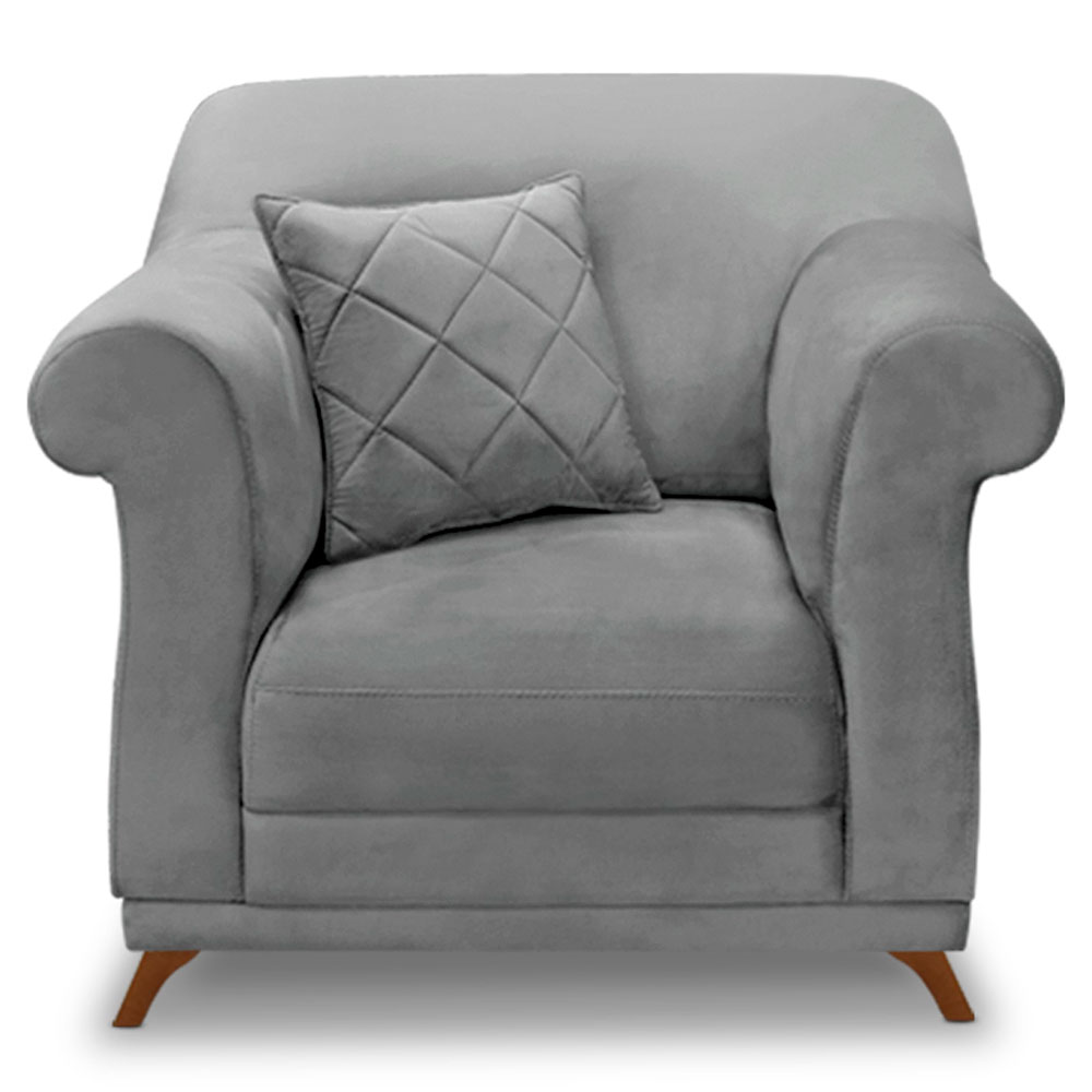 Kit 2 Poltronas Para Sala de Estar Vênus Veludo Cinza Grafite Pés Castanho - Pallazio