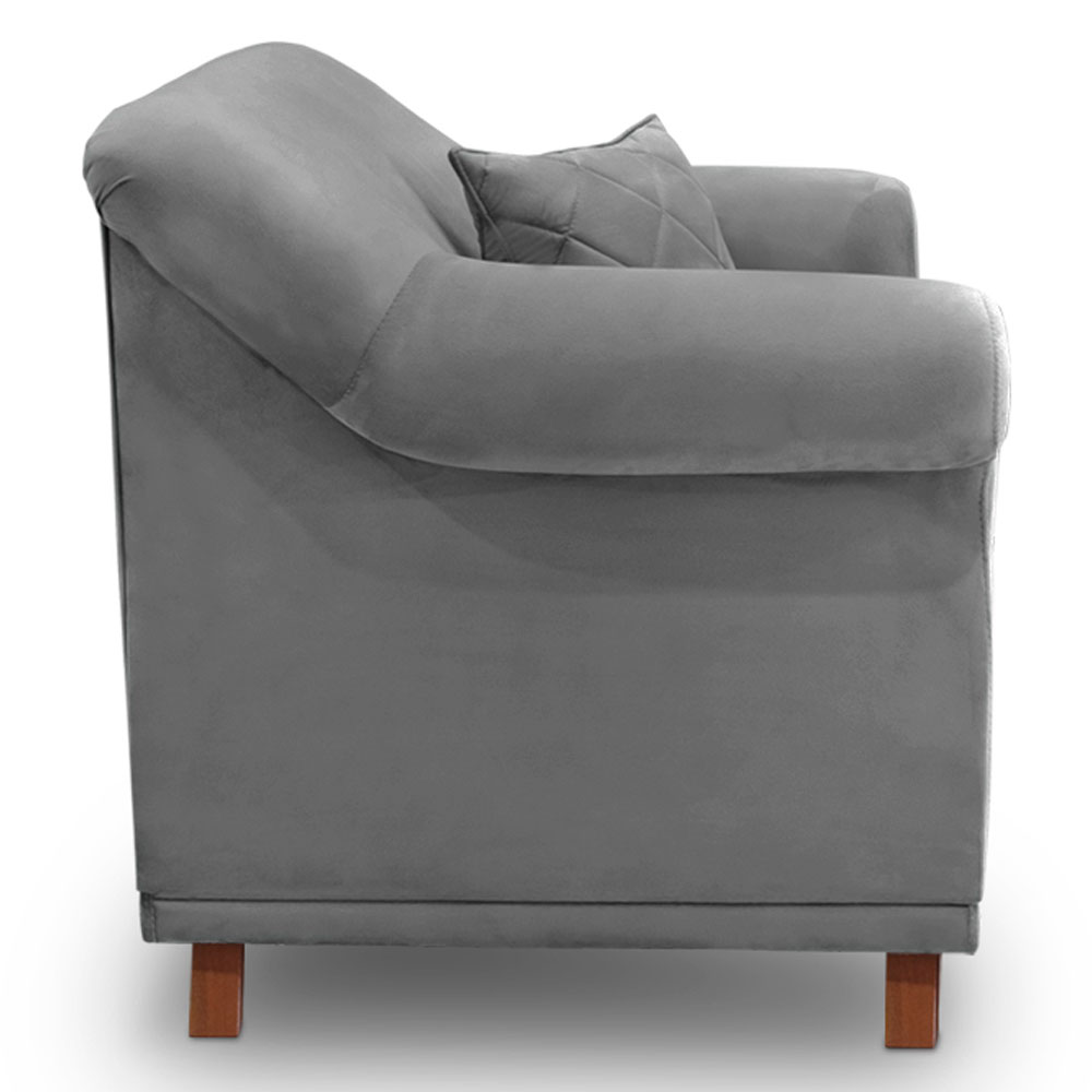 Kit 2 Poltronas Para Sala de Estar Vênus Veludo Cinza Grafite Pés Castanho - Pallazio