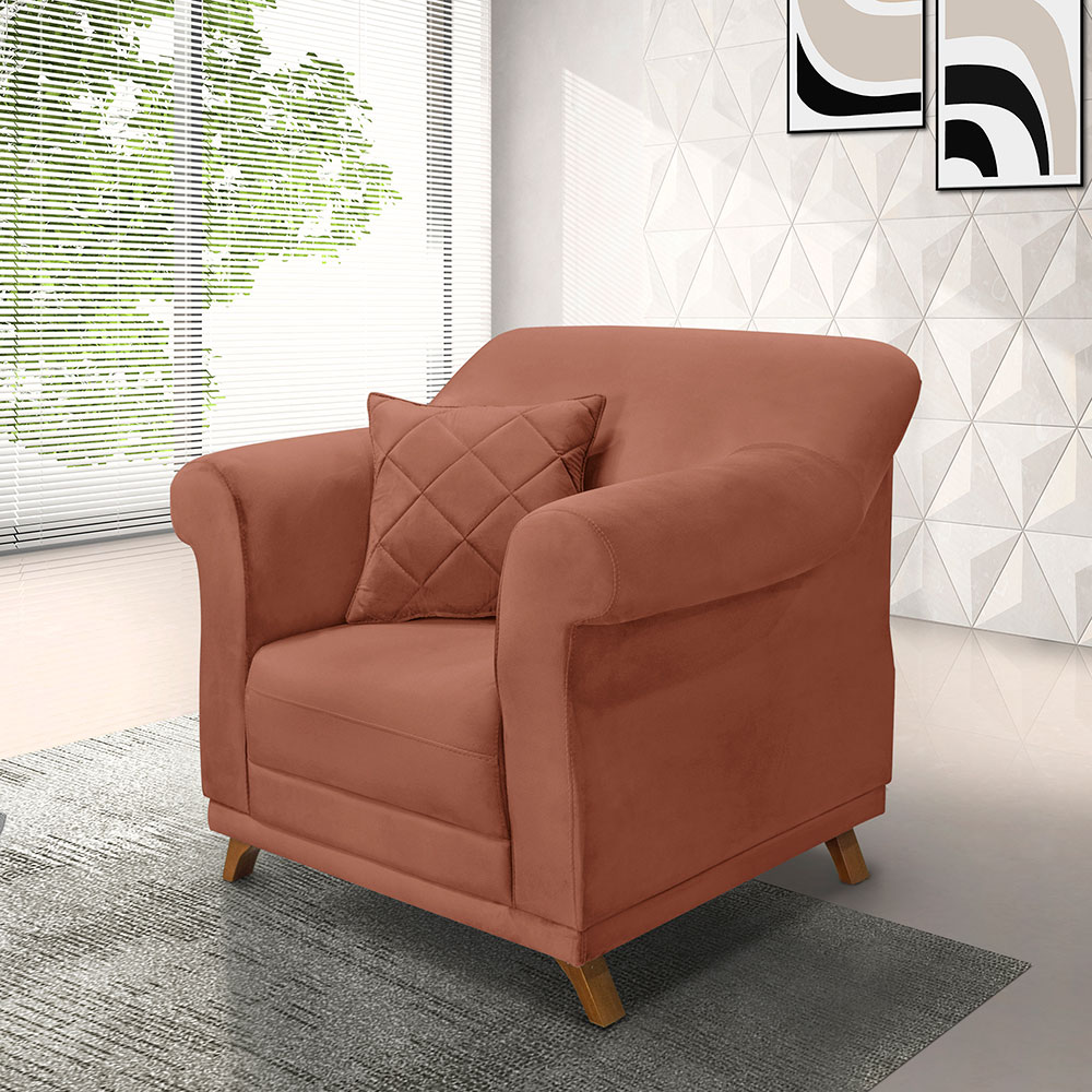 Kit 2 Poltronas Para Sala de Estar Vênus Veludo Cobre Pés Castanho - Pallazio