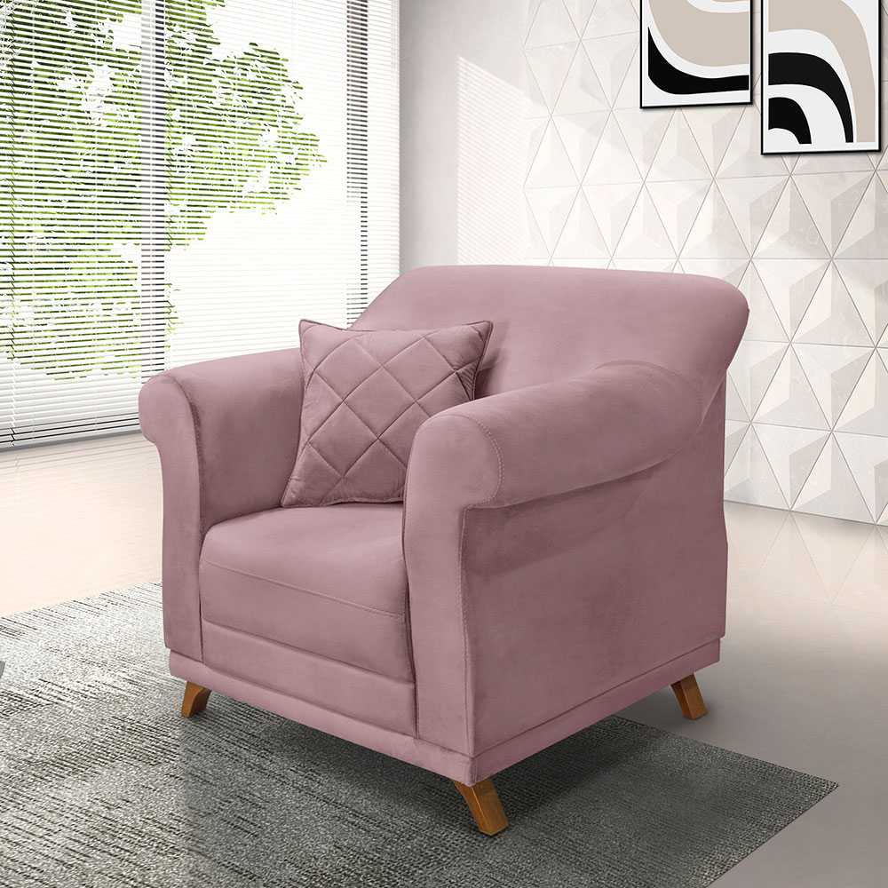 Kit 2 Poltronas Para Sala de Estar Vênus Veludo Lilás Pés Castanho - Pallazio