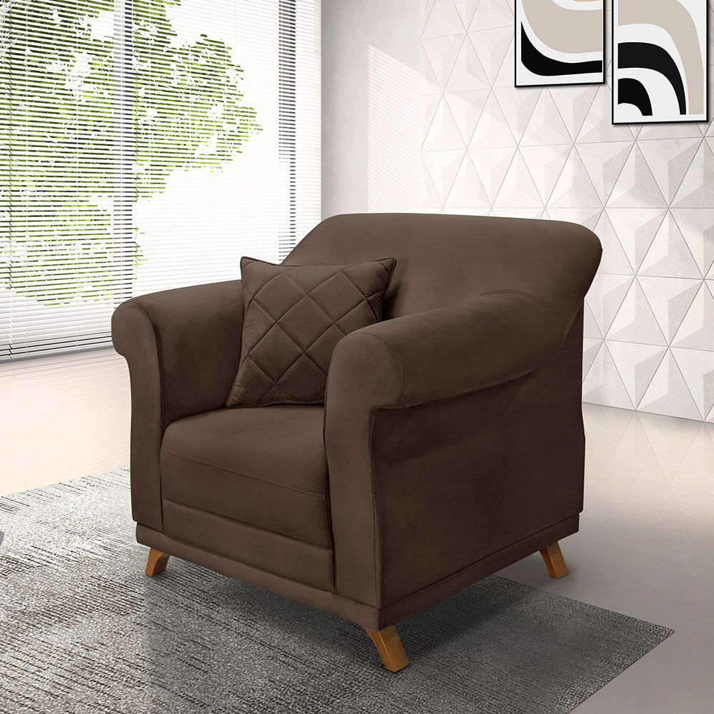 Kit 2 Poltronas Para Sala de Estar Vênus Veludo Marrom Pés Castanho - Pallazio