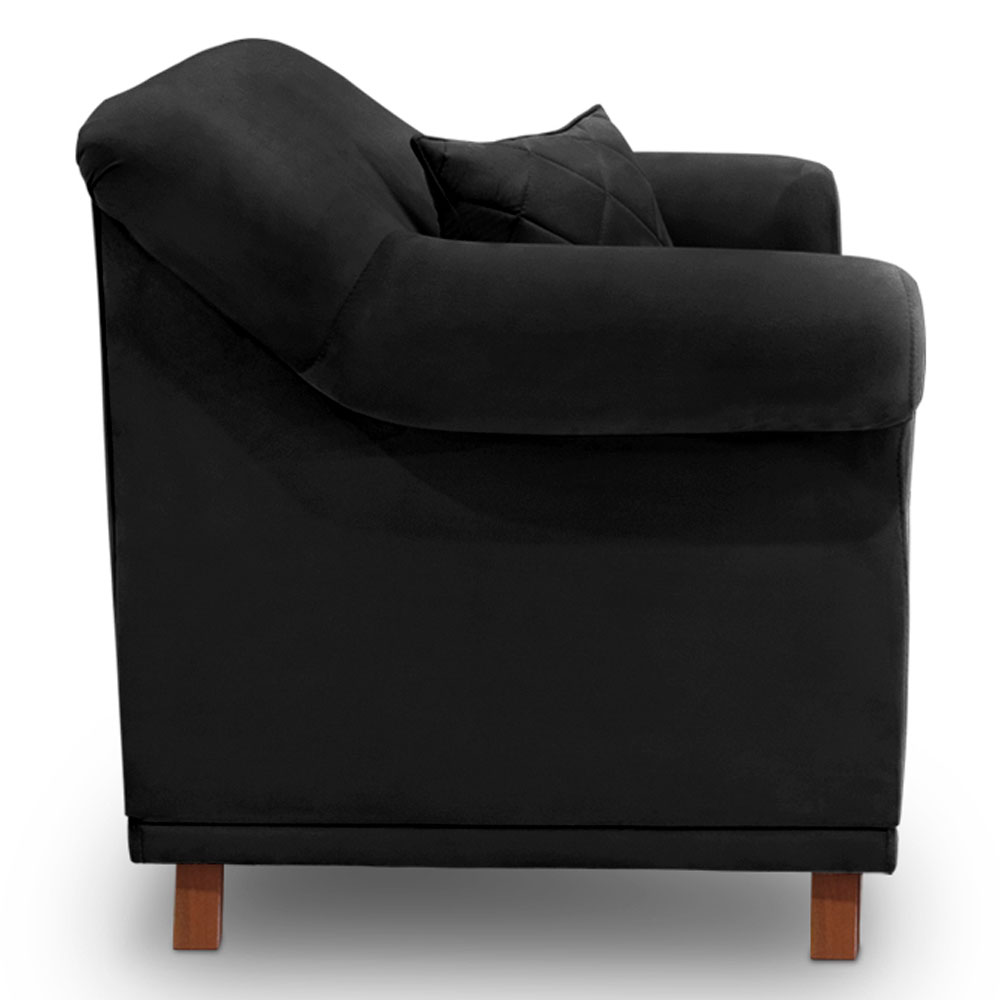 Kit 2 Poltronas Para Sala de Estar Vênus Veludo Preto Pés Castanho - Pallazio