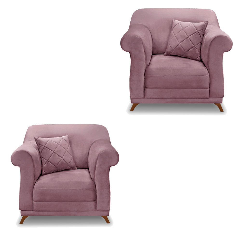 Kit 2 Poltronas Para Sala de Estar Vênus Veludo Uva Pés Castanho - Pallazio