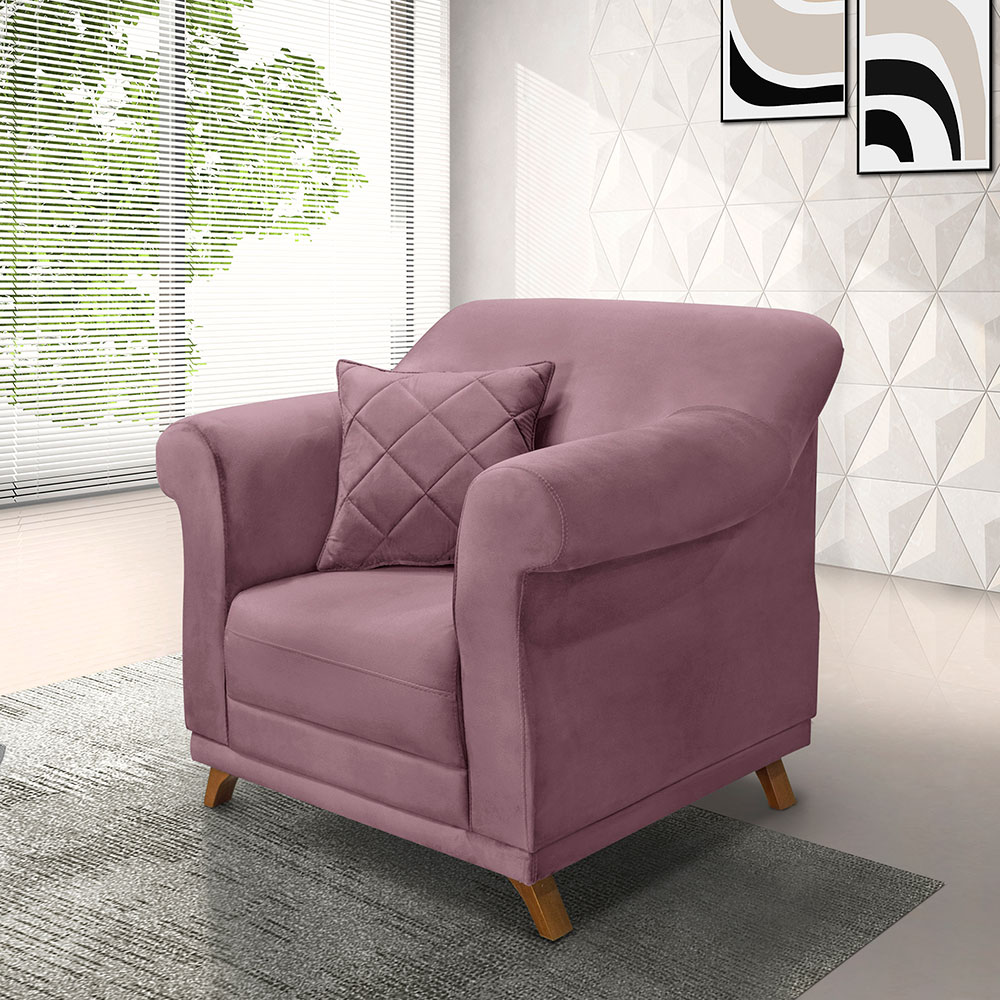 Kit 2 Poltronas Para Sala de Estar Vênus Veludo Uva Pés Castanho - Pallazio