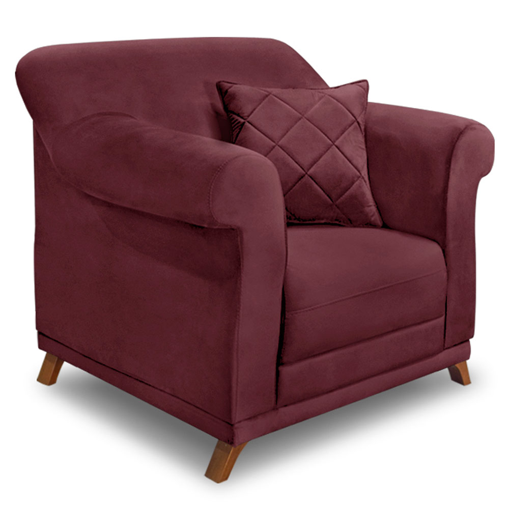 Kit 2 Poltronas Para Sala de Estar Vênus Veludo Vinho Pés Castanho - Pallazio