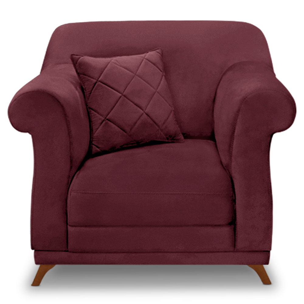 Kit 2 Poltronas Para Sala de Estar Vênus Veludo Vinho Pés Castanho - Pallazio