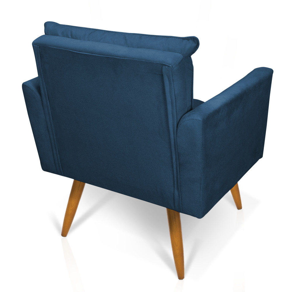 Kit 2 Poltronas e Namoradeira 2 Lugares Olivia Suede Azul Marinho Pés Palito Castanho - Pallazio
