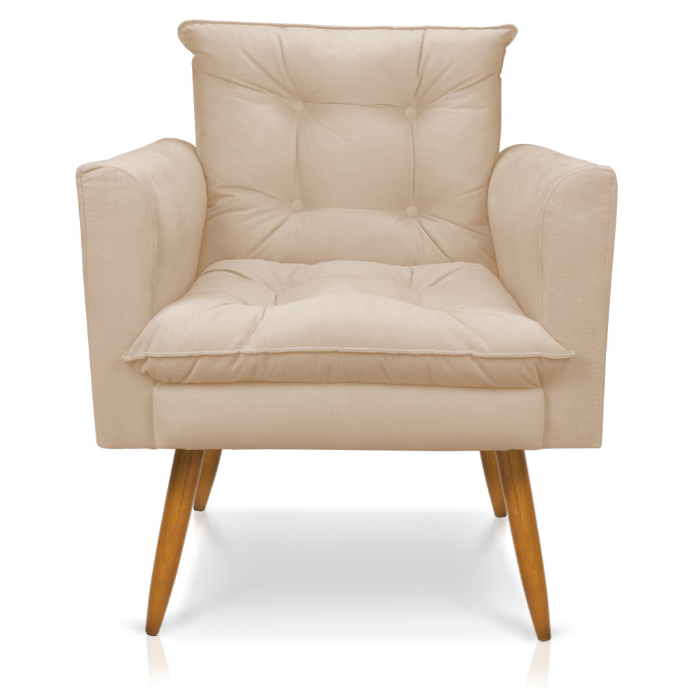 Kit 2 Poltronas e Namoradeira 2 Lugares Olivia Suede Bege Pés Palito Castanho - Pallazio