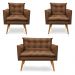 Kit 2 Poltronas e Namoradeira 2 Lugares Olivia Suede Marrom Pés Palito Castanho - Pallazio