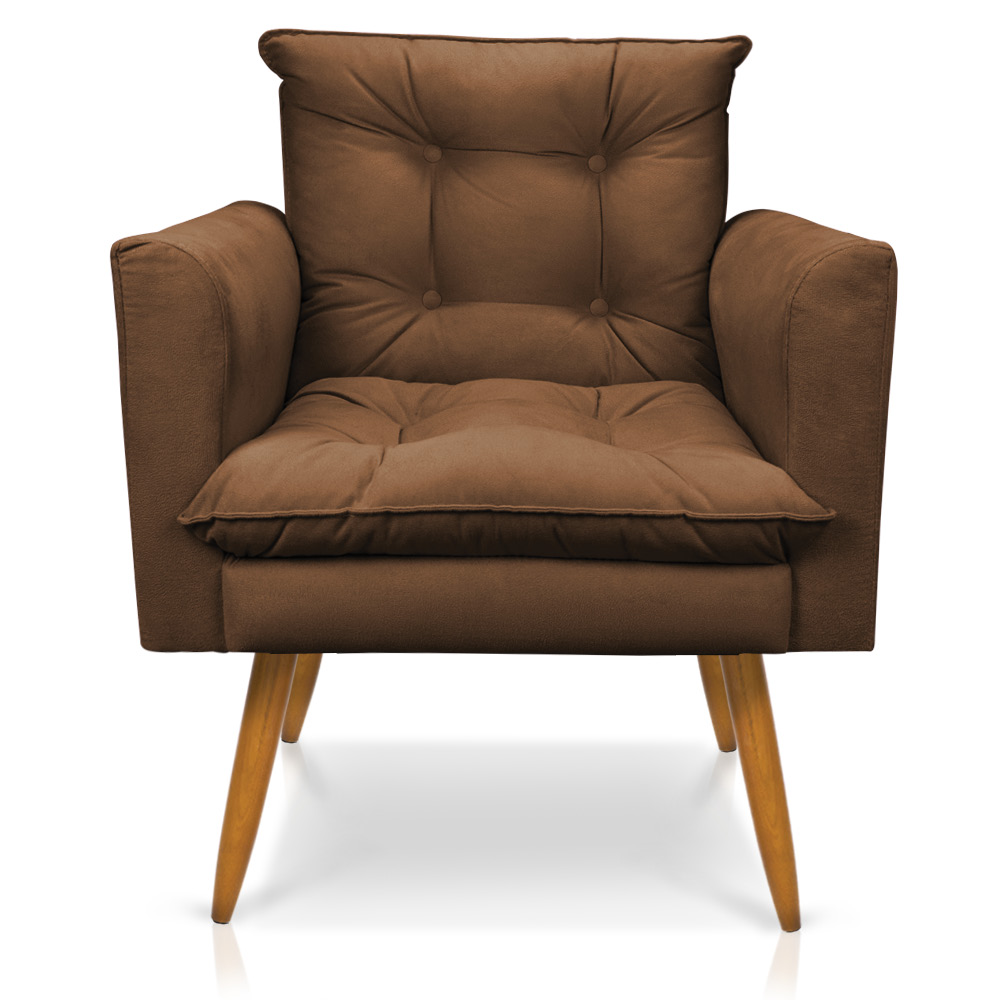 Kit 2 Poltronas e Namoradeira 2 Lugares Olivia Suede Marrom Pés Palito Castanho - Pallazio