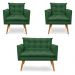 Kit 2 Poltronas e Namoradeira 2 Lugares Olivia Suede Verde Pés Palito Castanho - Pallazio