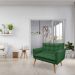 Kit 2 Poltronas e Namoradeira 2 Lugares Olivia Suede Verde Pés Palito Castanho - Pallazio