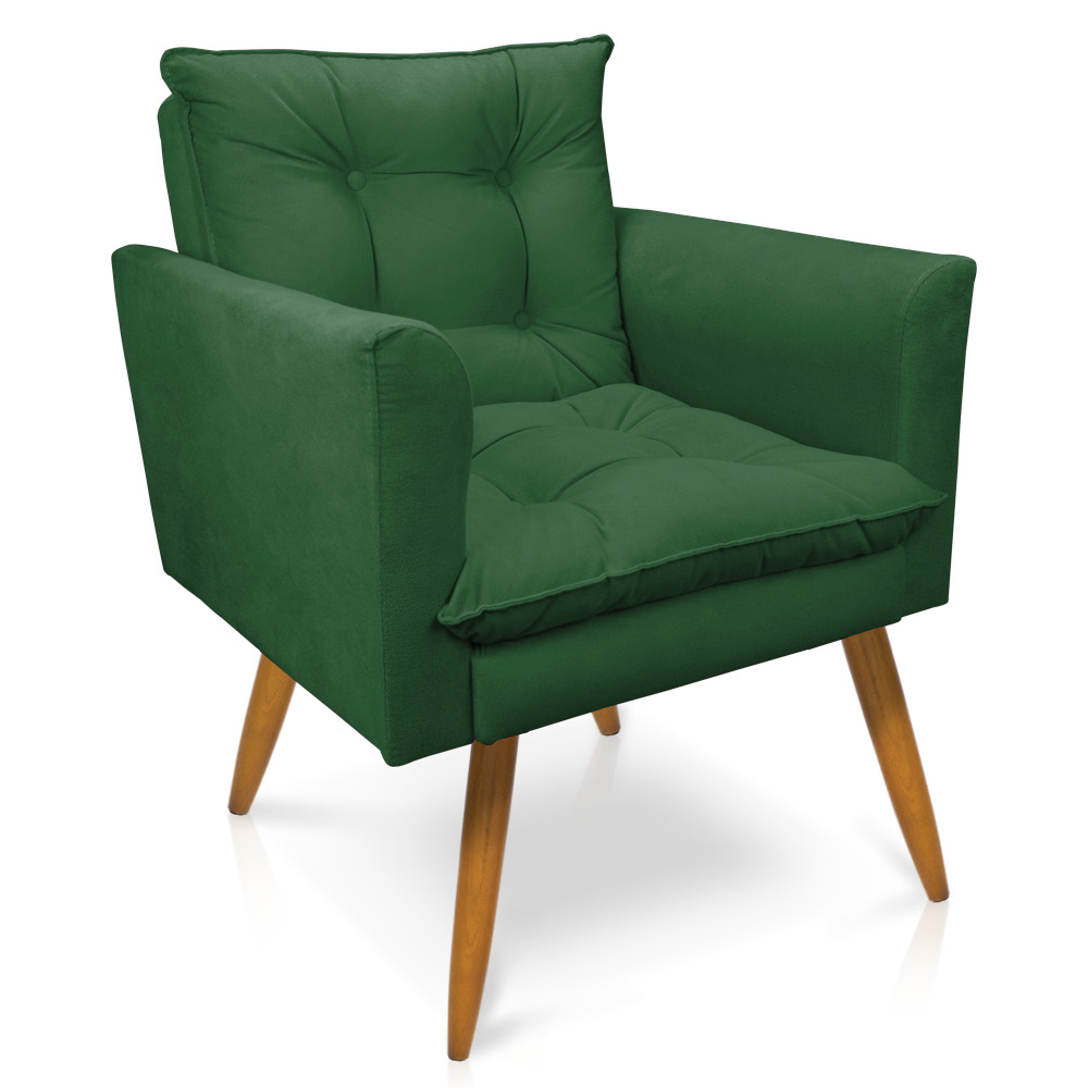 Kit 2 Poltronas e Namoradeira 2 Lugares Olivia Suede Verde Pés Palito Castanho - Pallazio