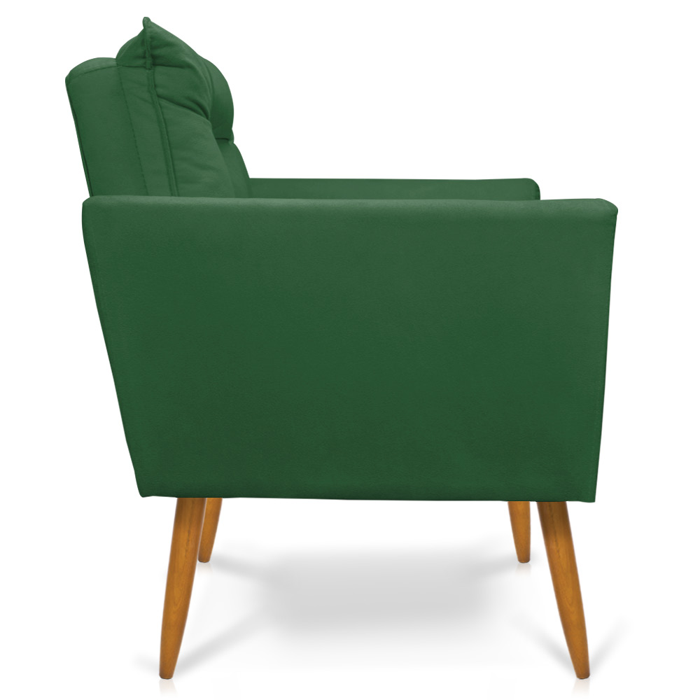 Kit 2 Poltronas e Namoradeira 2 Lugares Olivia Suede Verde Pés Palito Castanho - Pallazio