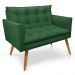 Kit 2 Poltronas e Namoradeira 2 Lugares Olivia Suede Verde Pés Palito Castanho - Pallazio