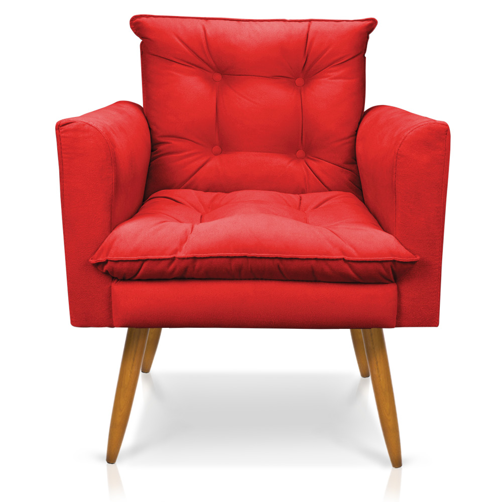 Kit 2 Poltronas e Namoradeira 2 Lugares Olivia Suede Vermelho Pés Palito Castanho - Pallazio