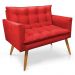 Kit 2 Poltronas e Namoradeira 2 Lugares Olivia Suede Vermelho Pés Palito Castanho - Pallazio