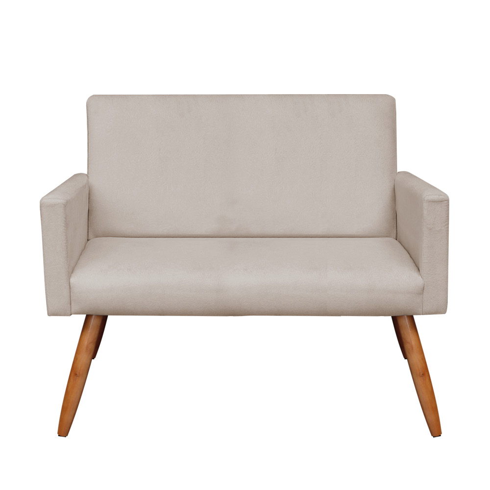 Kit 2 Poltronas e Namoradeira Nina Suede Bege Pés Palito Castanho - Pallazio