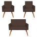 Kit 2 Poltronas e Namoradeira Nina Suede Marrom Pés Palito Castanho - Pallazio