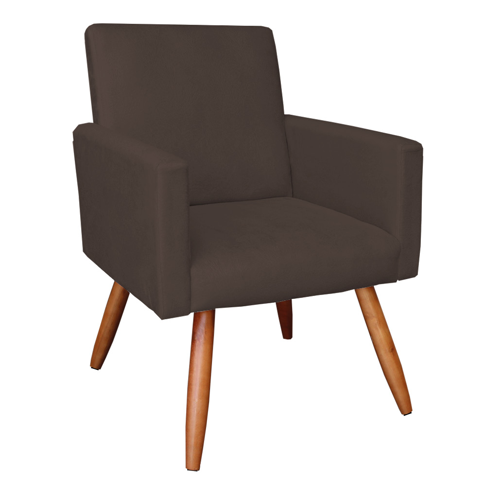 Kit 2 Poltronas e Namoradeira Nina Suede Marrom Pés Palito Castanho - Pallazio