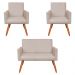 Kit 2 Poltronas e Namoradeira Nina Suede Pés Palito Castanho - Pallazio