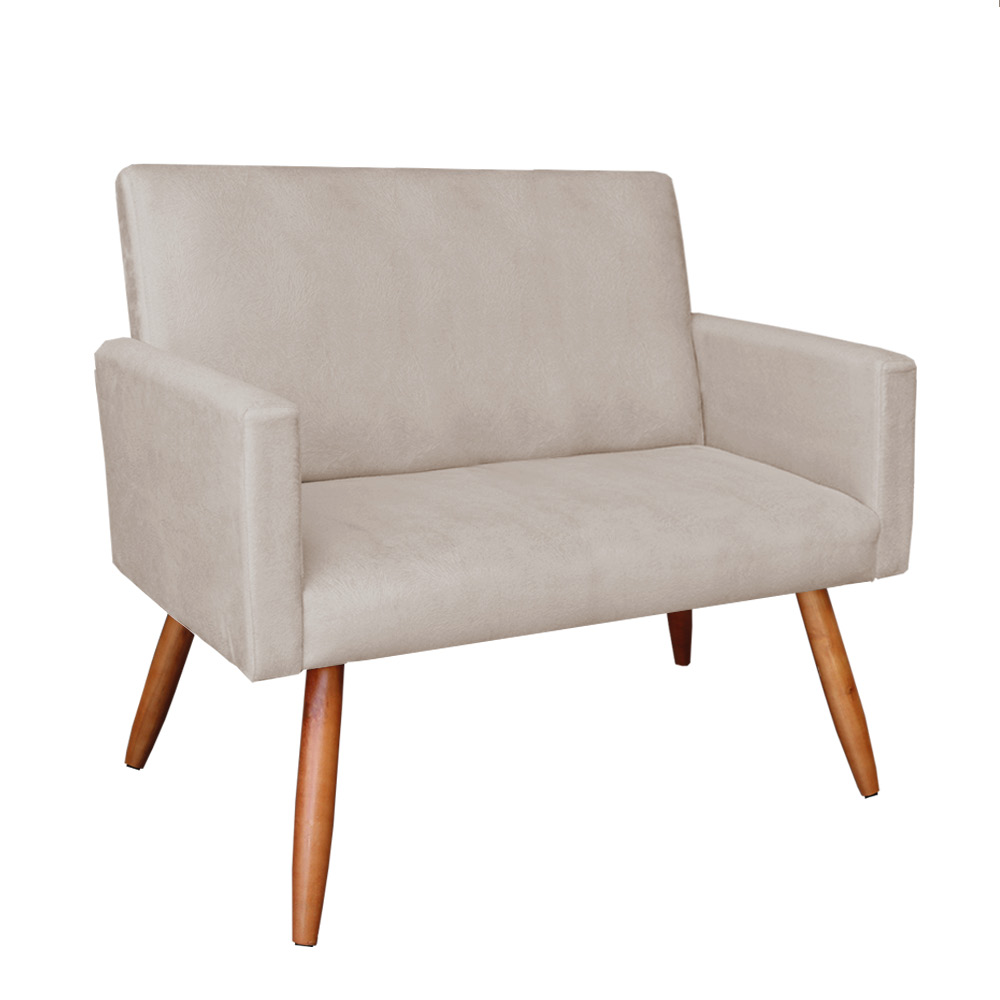 Kit 2 Poltronas e Namoradeira Nina Suede Pés Palito Castanho - Pallazio