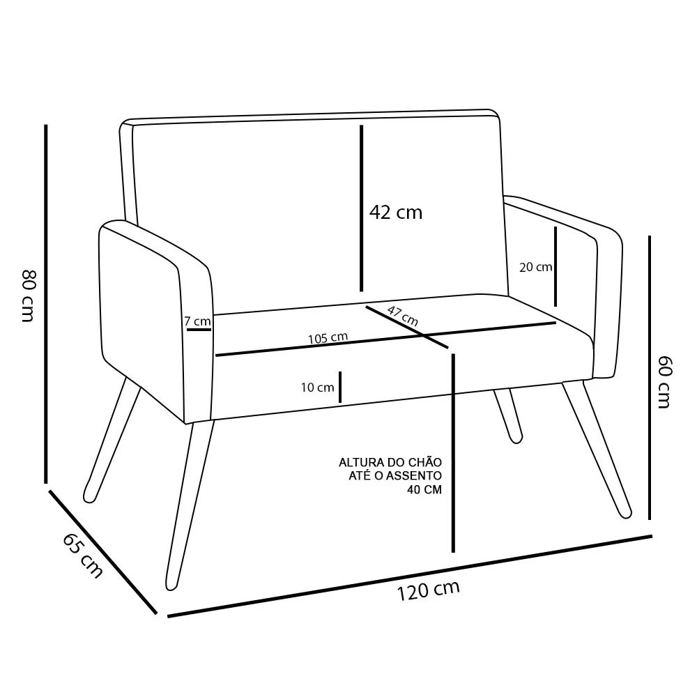 Kit 2 Poltronas e Namoradeira Nina Suede Pés Palito Castanho - Pallazio