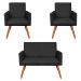 Kit 2 Poltronas e Namoradeira Nina Suede Preto Pés Palito Castanho - Pallazio